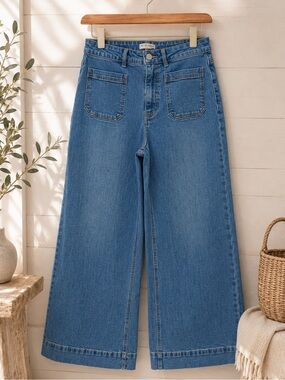 ✨ 78 & Sunny Jeans Medium Blue Wash Caroline Wide Leg Cropped Denim Size 8 ✨